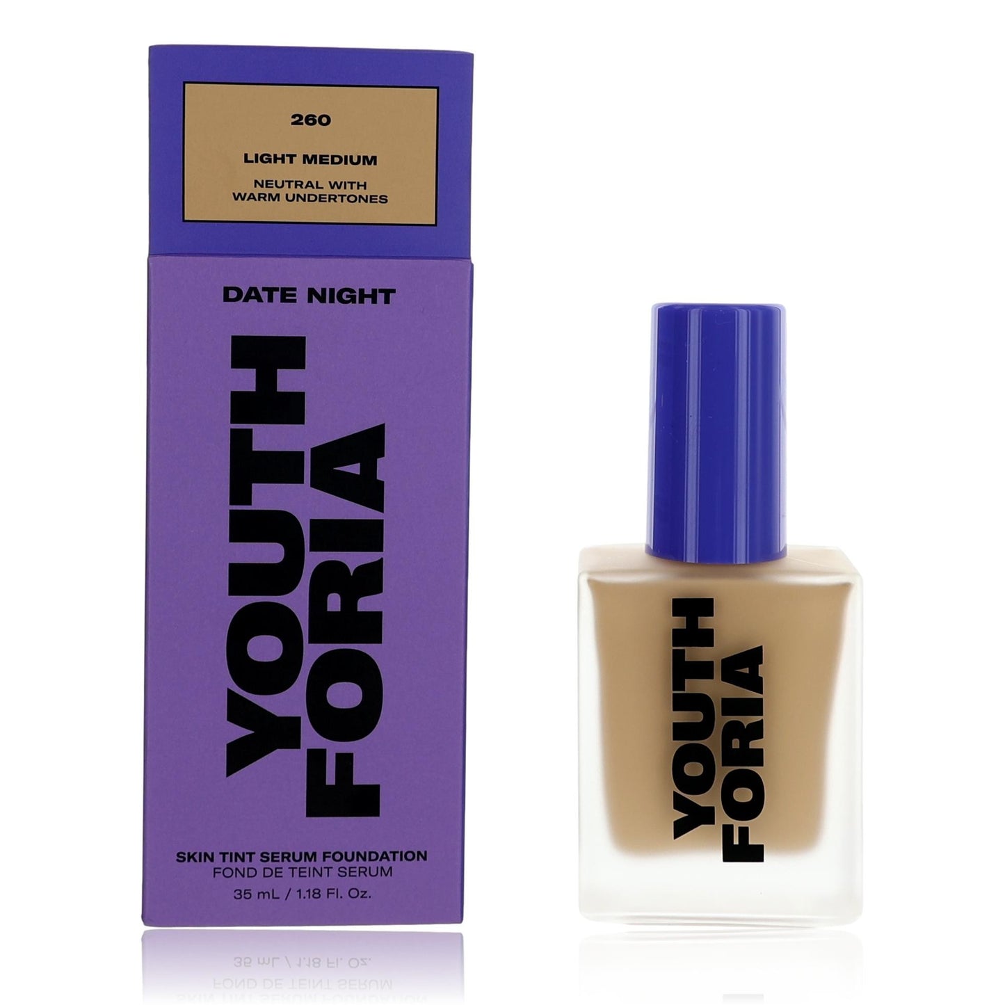 Date Night by Youthforia, 1.18 oz Skin Tint Serum Foundation- 260 Light Medium