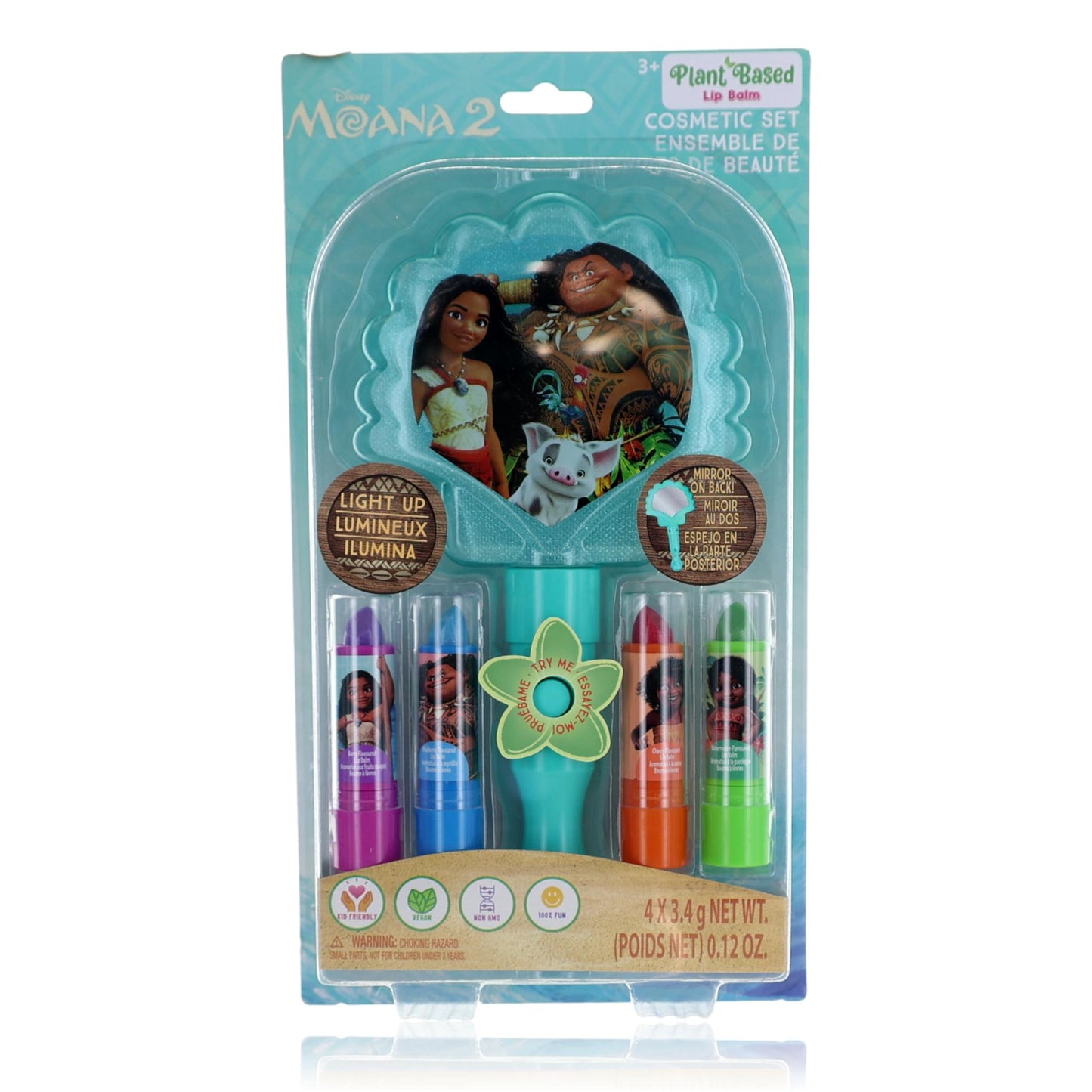 Moana Light Up Mirror & Lip Balms by Disney, 5 Piece Cosmetic Set for Kids