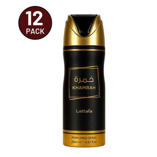 Khamrah by Lattafa, 6.7 oz Perfumed Deodorant Spray for Unisex 12 Pack