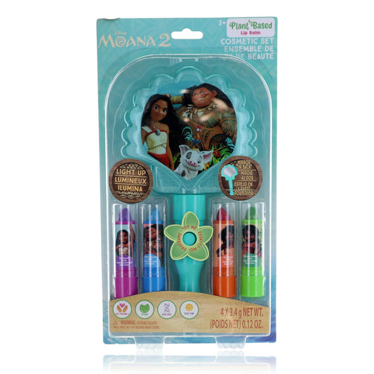 Moana Light Up Mirror & Lip Balms by Disney, 5 Piece Cosmetic Set for Kids